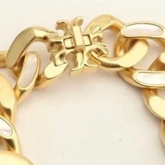 šTory Burch Roxanne Inlay Chunky Bold Statement Gold Necklace - Picture 9 of 10